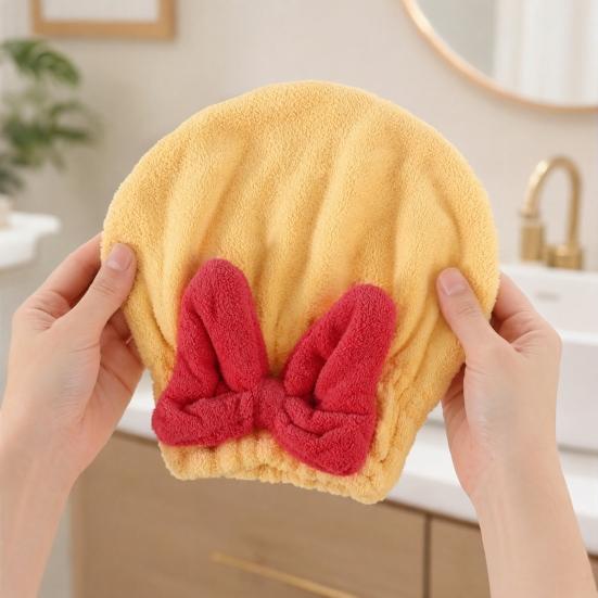 Dry Hair Cap, Bow Decor Soft Thickened Fabric Hair Towel, Ultra Absorbent Hair Wrap for Women Bathing Skin Care