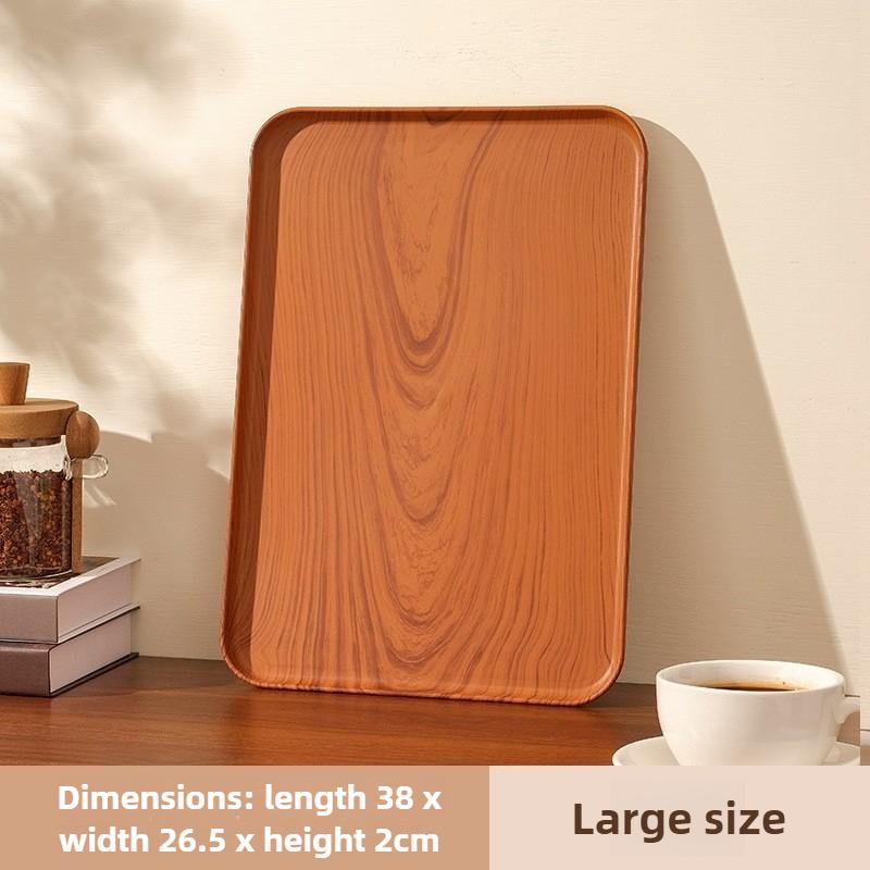 Rectangular Wood-Grain Plastic Serving Tray-Multi-Purpose Storage Plate for Home &Commercial Use,for Water Cups,Cakes & Desserts