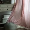 Japanese Pink Plaid Cotton Linen with Tassel Window Curtain Blackout Valance Art Decorative Curtain for Living Room Bedroom