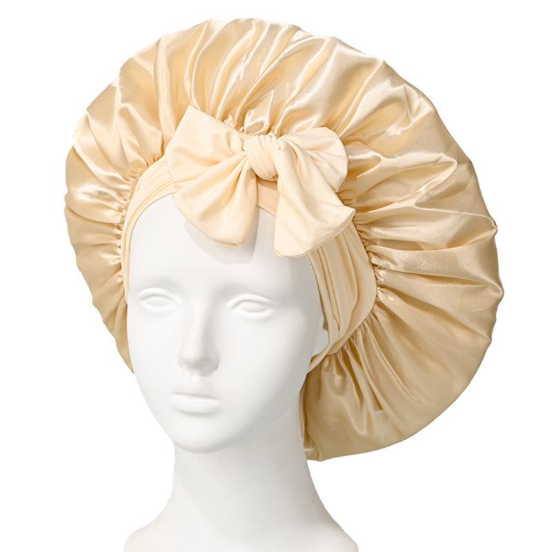 Extra Large Satin Bowknot Sleep Cap for Women's Hair Care