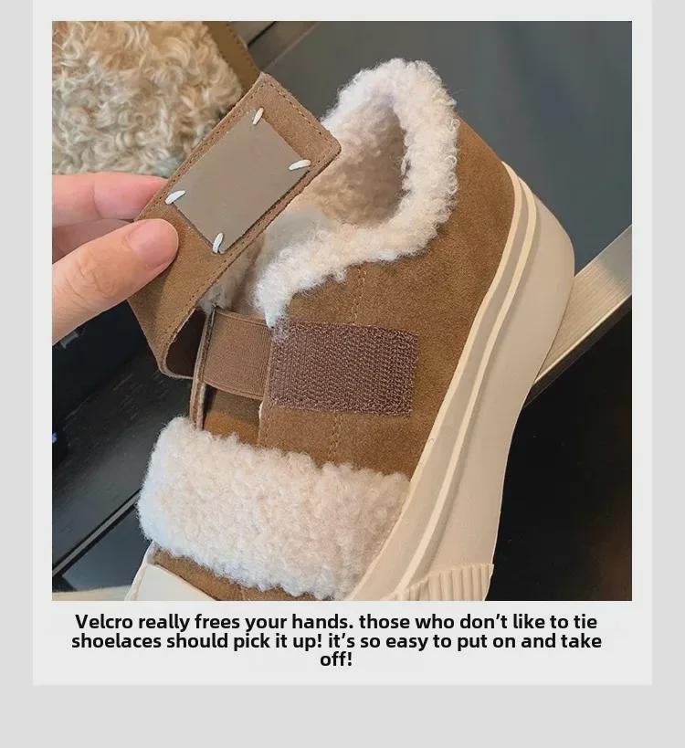 Women's Cowhide Grape Fur Velcro Thick Sole Velvet-Lined Warm Biscuit Shoes