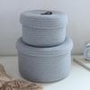 Retro Cotton Linen Rope Storage Box – Hand-Woven Basket with Lid for Home Sundries