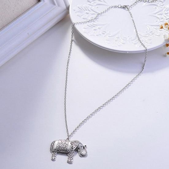 Charme elegante Mode Elefant Anhänger Pullover Kette Retro Silber Farbe Halskette