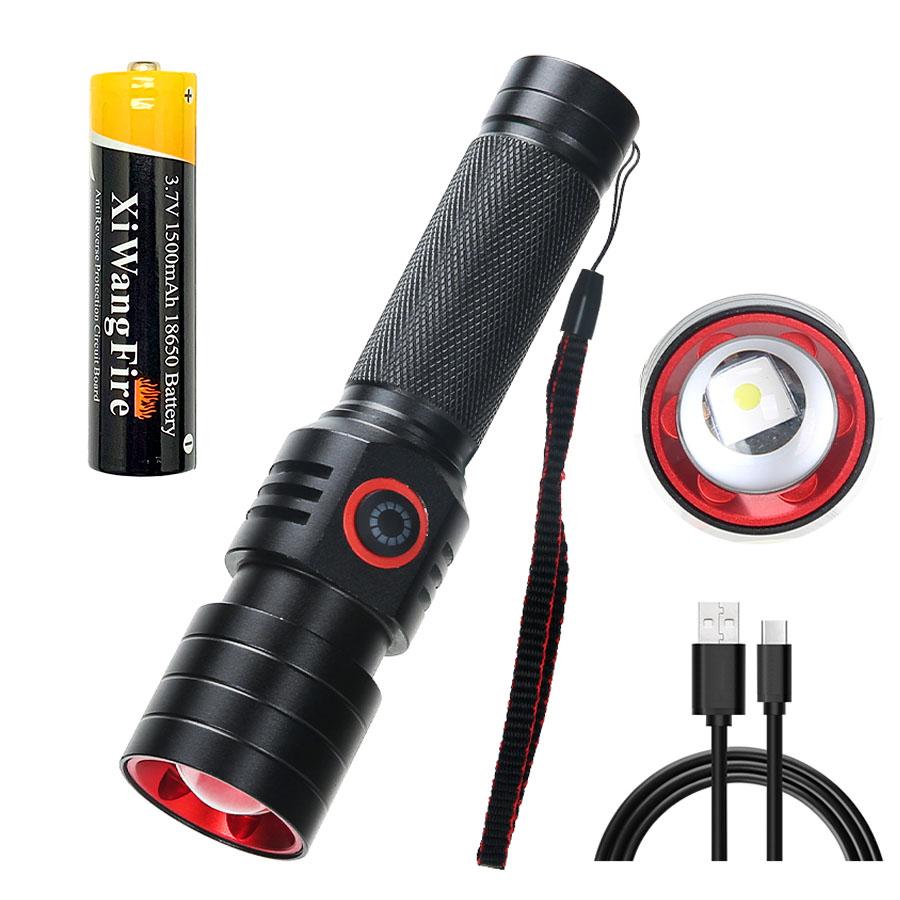 Powerful LED White Laser Flashlight 18650 or 21700 Battery Aluminum Alloy Zoom Torch Light Lamp with Tail Rope Power Indicator