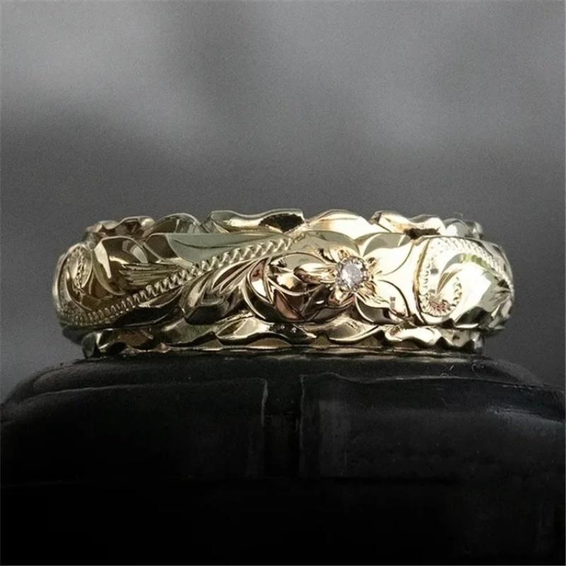Huitan Elegant Craved Flower Pattern Women Band Ring 3 Metal Colors Available Nice Wedding Bridal Rings Classic Timeless Jewelry