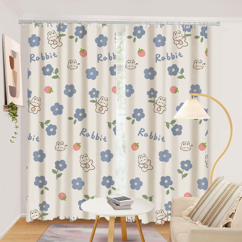 No Punching Living Room Half Blackout Curtains Simple Dark Cute Small Fresh Pastoral Room