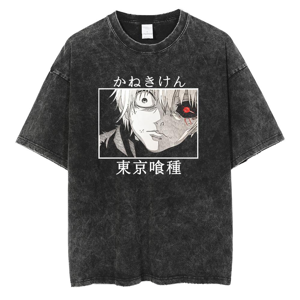 Anime Tokyo Ghoul Ken Kaneki Graphic T Shirt Men Vintage Gothic Tshirts Casual Loose Manga T-Shirt Harajuku Male Cotton T-shirt