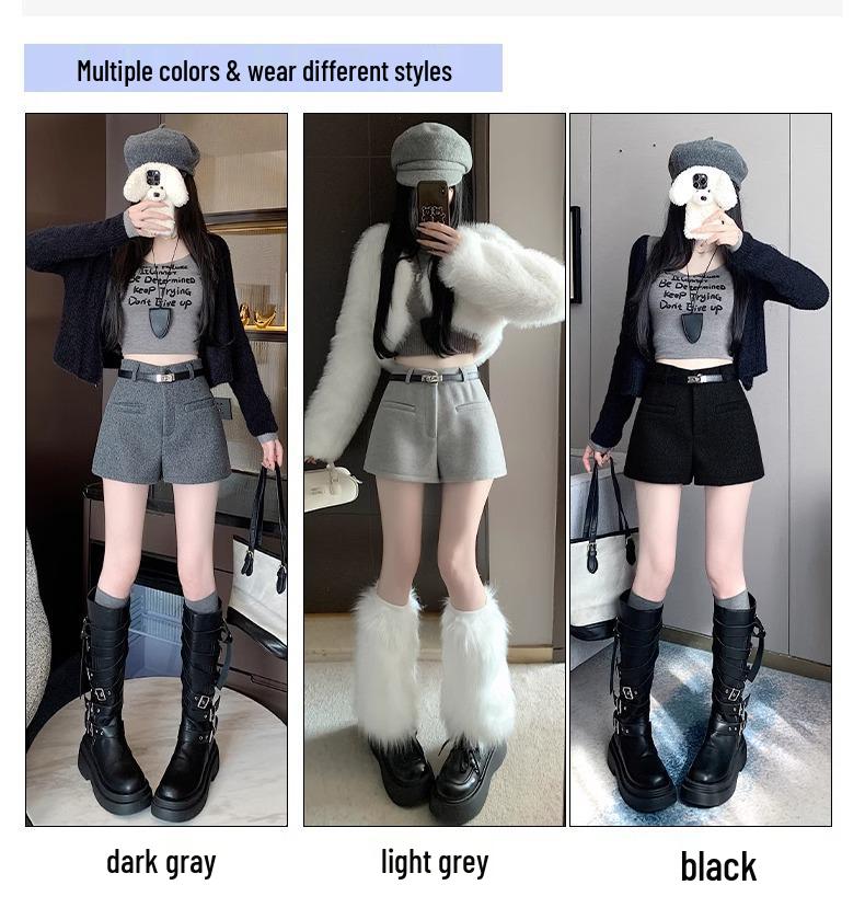 High-Waisted Wool Bootcut Shorts - Women's Versatile Slimming Autumn/Winter Casual Pants