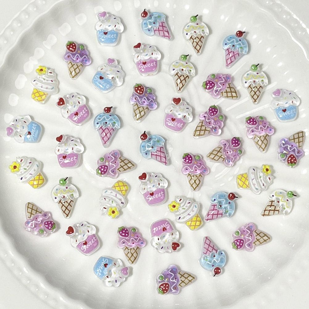 

50 Распродажа украшений для ногтей в виде мороженого, смешанных с ключиком, маленький крем, свежий мультфильм, партия ногтей, Acc M1E5