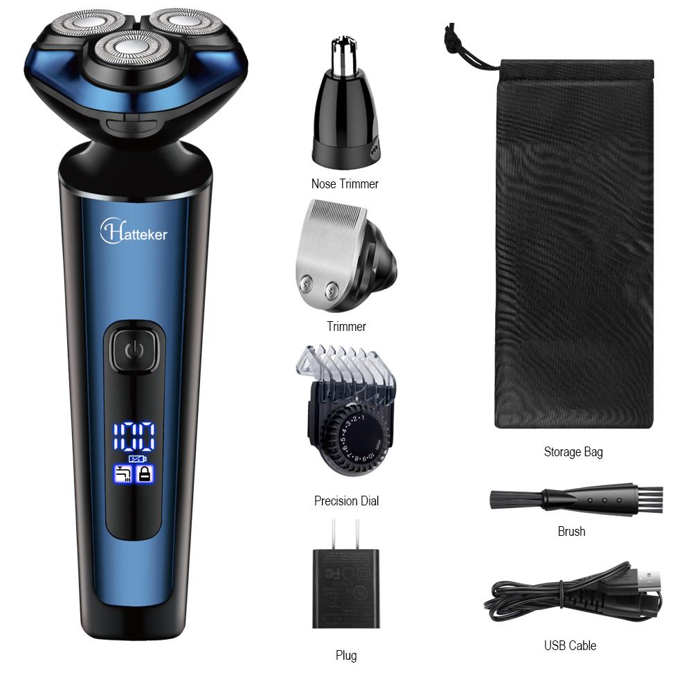 Hatteker Electric Shaver Man‘s Hair Clipper 3 In 1 Electric Razor Rotary Shaving Machine Rechargeable Grooming Kit Wet/Dry