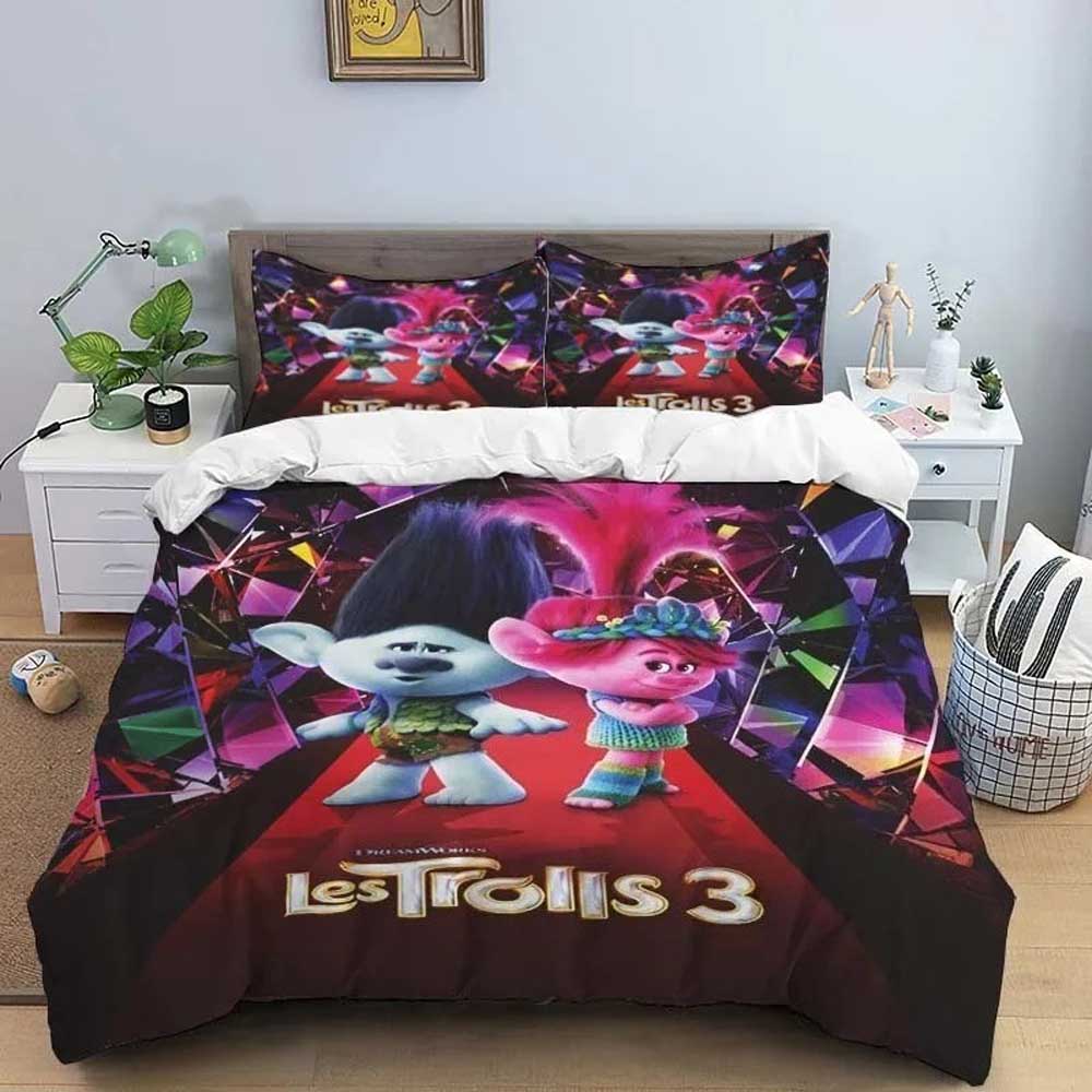 Modisches Cartoon Trolls Süßes Mädchen Bettwäsche Set Einzelbett Doppelbett Vollgröße Queen Size King Size Bettwäsche Set Kinderzimmer Bettbezug Sets Bettlaken Set