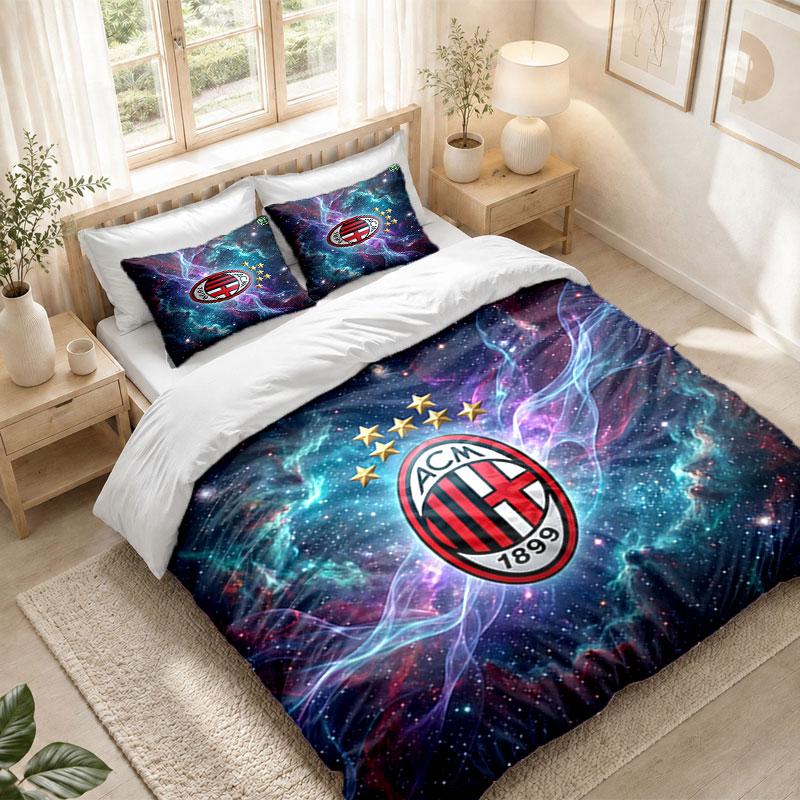 Bedding Set 1 Duvet Cover 2 Pillowcases AC Milan Print Bedroom Home Decoration