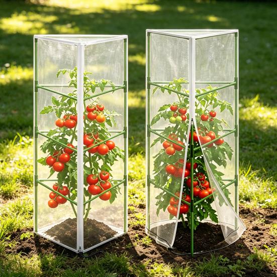 Yousheng Garden Bird Netting for Round Triangular Tomato Cage Breathable Mesh Netting Insect Barrier Netting with Zipper Drawstring Plant Cage Cover