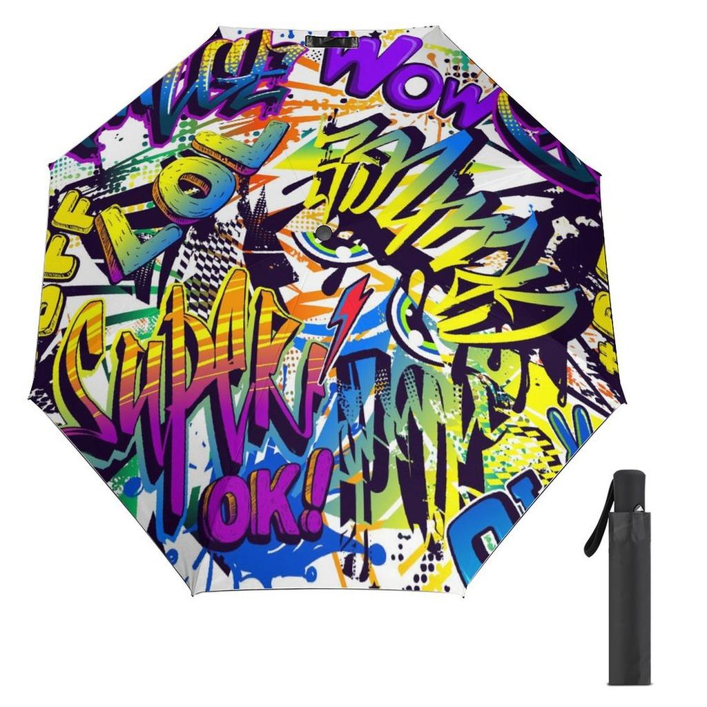 1 Pack Automatic Umbrella With Sturdy Ribs And Waterproof Fabric For Travel Protection Featuring Graffiti Inspired Touch
