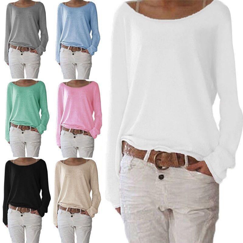 T-shirt in Cotone da Donna con Girocollo Manica Lunga Vestibilità Casual Morbido Comfort