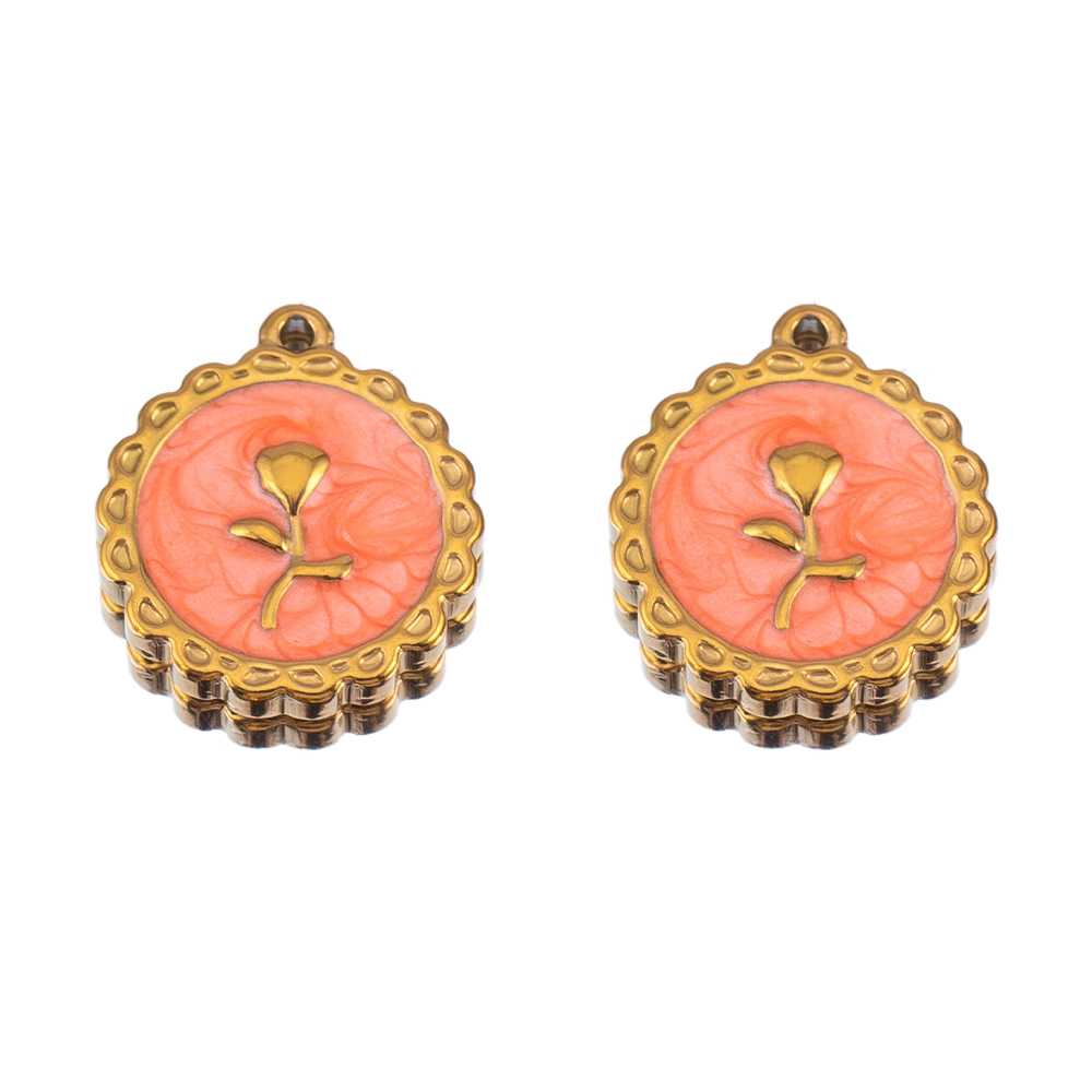2pcs Stainless Steel Orange Enamel Retro Anklet Charm Bohemia Gold Plated Pendant Base for DIY Earring Necklace Jewelry Findings