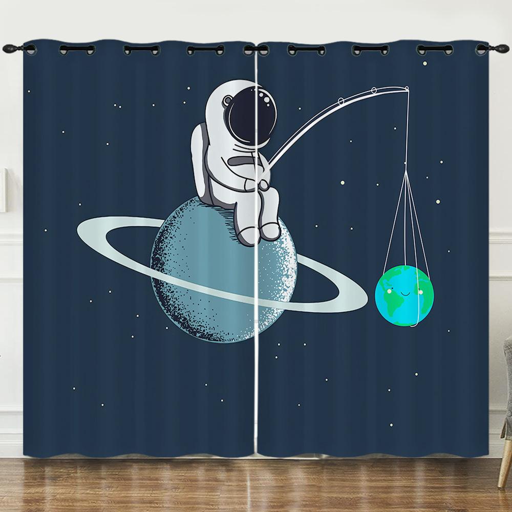 Curtain Animation Starry Sky Astronaut 3D Digital Printing Blackout Curtain Punching