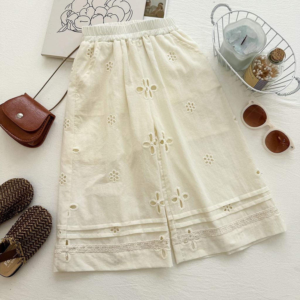 Summer Girls Lace Cami Top With Embroidered Flowers And Wide Leg Pants Set Stylish Two Piece Outfit For Kids
