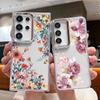Luxury Flowers Print Case For Samsung S26 Ultra S25 FE S24 S23 Plus S22 S21 A15 A16 A17 A26 A35 A36 A37 A55 A56 A57 5G Plating Lens Clear Soft Cover