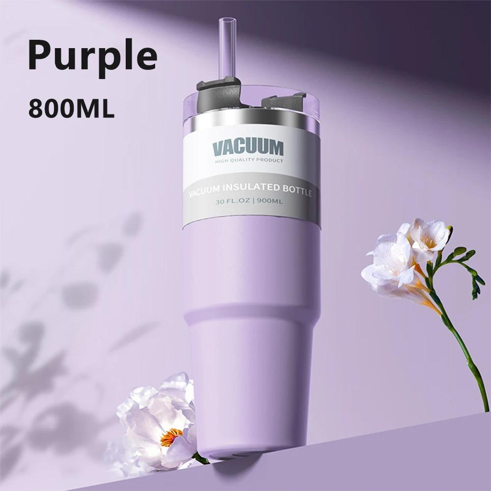 

Большая бутылка для воды 600 мл Термобутылка из нержавеющей стали Автомобильная кофейная чашка Холодная Горячая Кемпинг Путешествия Изолированная кружка Чашки-соломинки Посуда для напитков 801-900ml фиолетовый