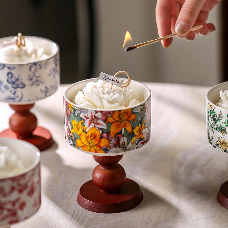 Camellia Scented Candle & Essential Oil Gift Set with Ceramic Diffuser - Hotel Room Fragrance & Deodorizer