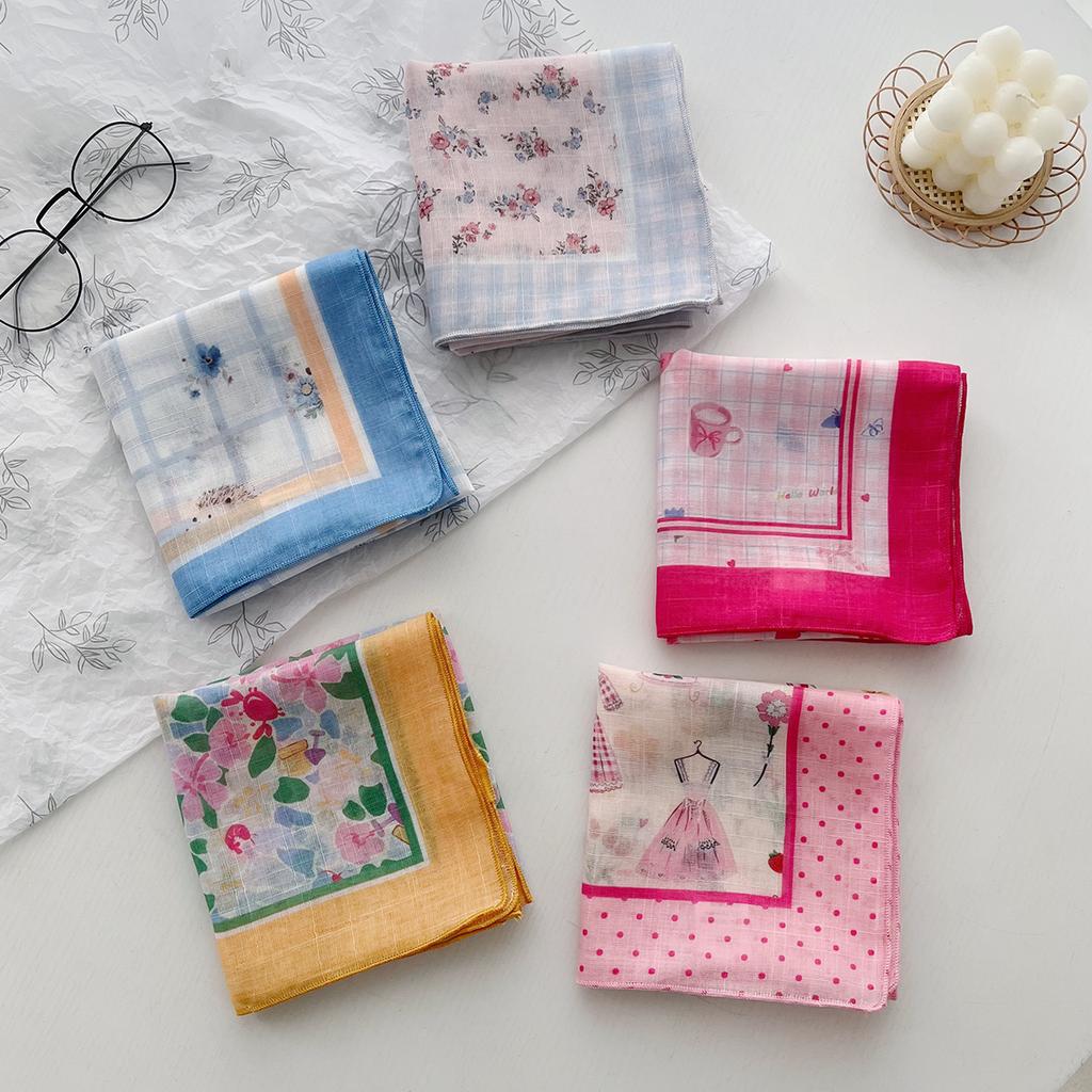 1116 New cotton and linen floral headband silk scarf small square scarf women's spring and autumn scarf decorative suit scarf headscarf versatile
