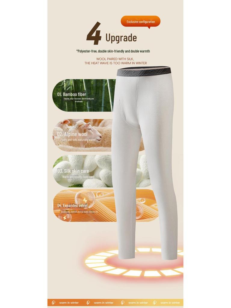 Ultra-Soft & Warm Men's Silk Wool Velvet Seamless Leggings for Autumn & Winter