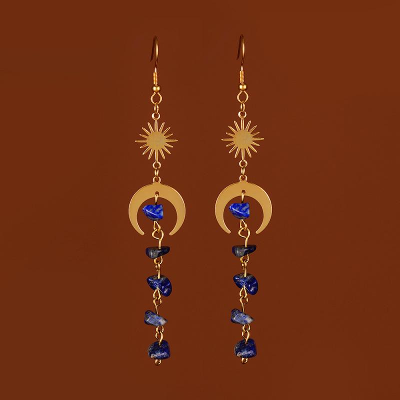 Fashionable Asymmetrical Crystal Tassel Dangle Earrings with Moonstone