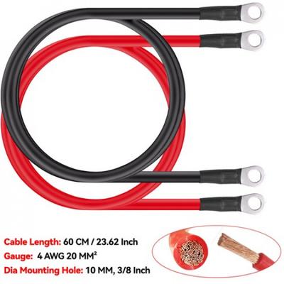 2 PCs PVC Battery Inverter Cable Set 4 AWG Positive Negative Cable 60cm 10mm New