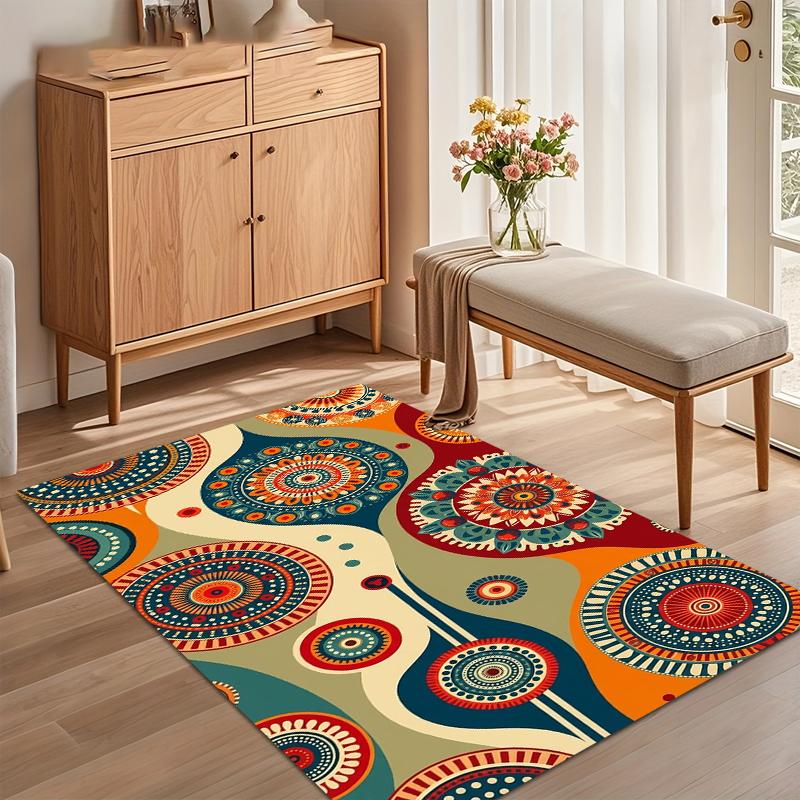Multicolor Mandala Bohemian Area Rug for Living Room Bedroom Retro Hippie Home Decor Soft Non Slip Washable Floor Mat