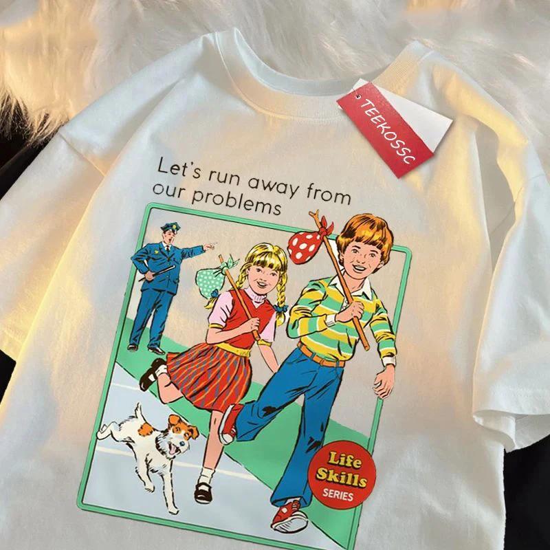 Short Sleeved Round Neck Y2k Tshirt Men Clothing New In Top & Tees Mens T-Shirt Camisetas Let'S Run Away From Our Problems 25952