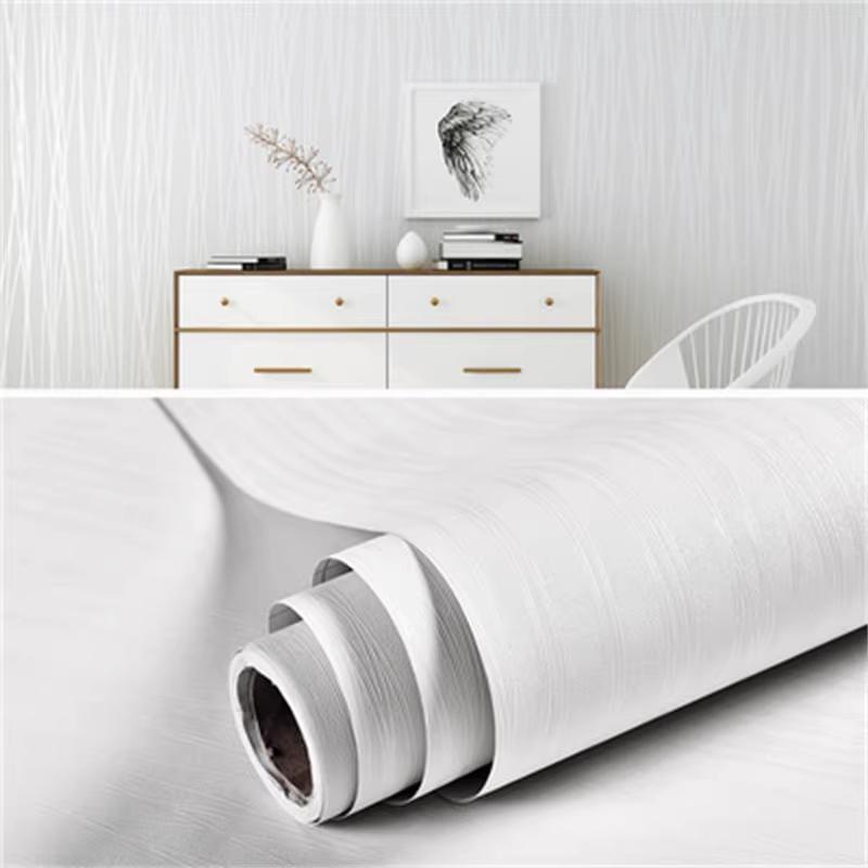 PVC Wood Grain Self-Adhesive Wallpaper Black White Solid Color 55cm Suitable For Wardrobes Kitchen Furniture And Wall Decoration