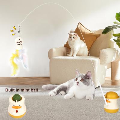 Brinquedo Interativo para Gatos Varinha com Pena de Peixe Interchangeável Cabeças de Teaser Rotação 360 Graus Base de Pato Varinha Destacável para Gatos Pequenos