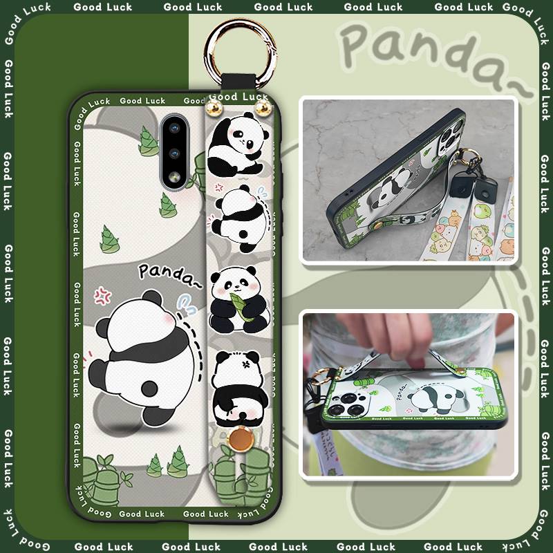 Cartoon Fashion Design Phone Case For Nokia 2.3 Wrist Strap Panda Back Cover Waterproof Anti-knock Lanyard Wristband