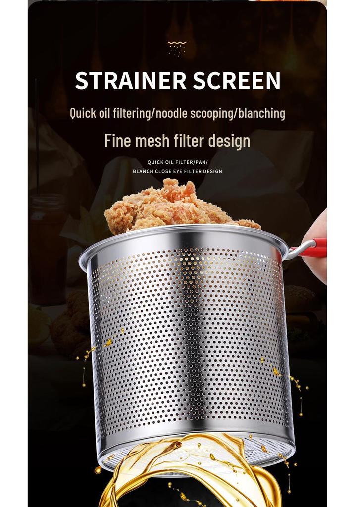 Stainless Steel 304 Large-Capacity Deep Fryer with Strainer and Double Handles, Anti-Scald Design