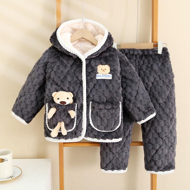 Nuovo stile: Pigiama Imbottito Invernale Spesso per Bambini e Bambine - Caldo Set Due Pezzi in Velluto