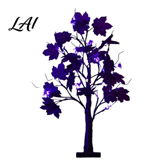 Harvest Festival Party Ornaments Halloween Maple Leaf Artificial Tree Light 12 LED Glowing Eyeballs/Ghost Battery Powered Seasonal Decorative