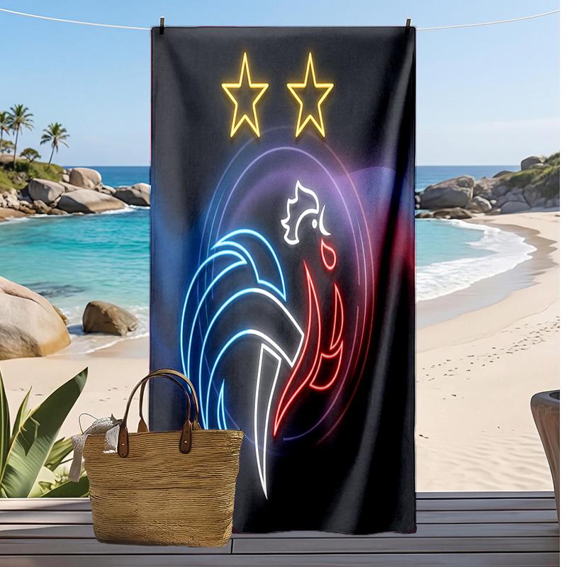 France Football Print Beach Towel Quick Dry Super Absorbent Soft Bath Towel for Swimming Beach Travel Fan Souvenir Gift