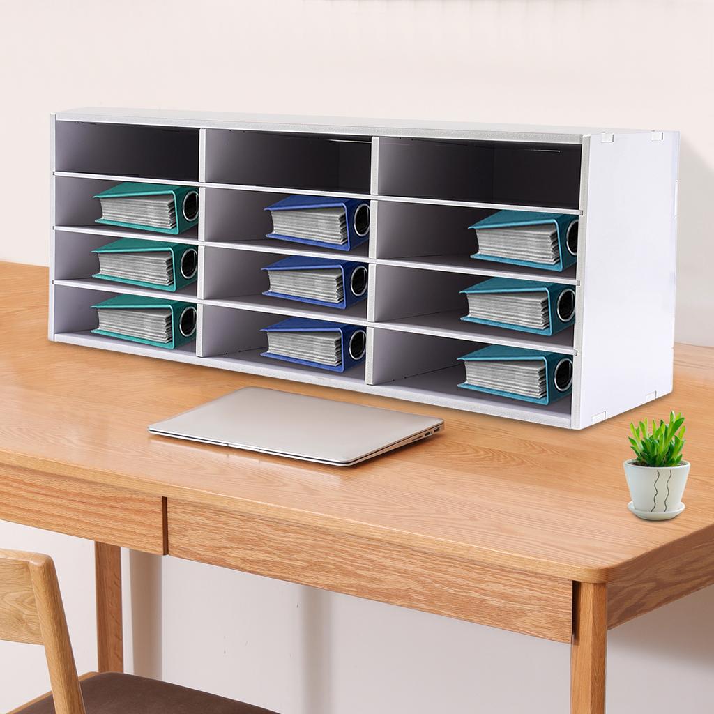 12-Slot White Mail Sorter Organizer W/ 4 Tiered Shelves,Modern Freestanding Desktop Paper Organizer for Office, Home & Classroom