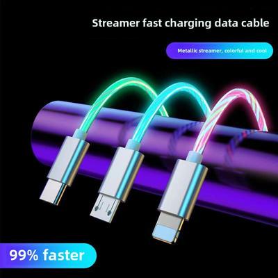 Vibrant Streamer-Datenkabel zum schnellen Aufladen, kompatibel mit OPPO, Huawei, Android, Apple, Typ C. Inklusive Auto-Atmosphärenlicht.