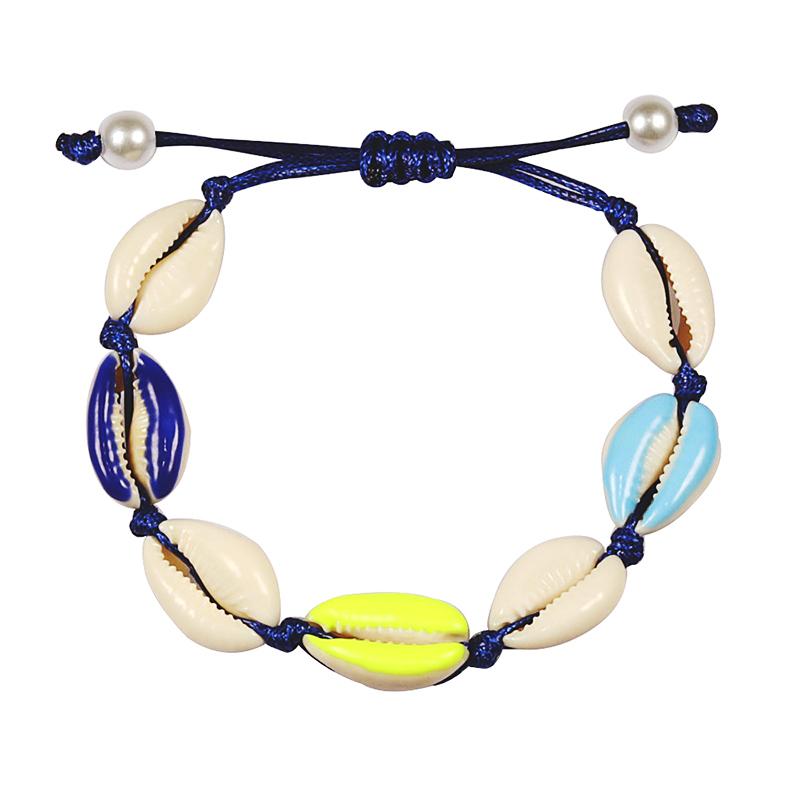 Colorful Printed Shell Bracelet for Women Bohemian Conch Braided Ankle Chain Bangle Adjustable Girls Summer Holiday Jewelry Gift