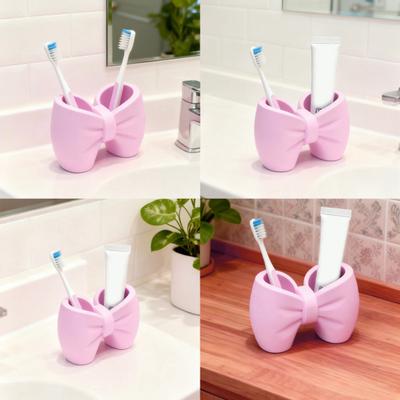 Bow Toothbrush Holder 3D Printed Pink White Bowknot Toothbrush Toothpaste Organizer Bathroom Decoration Multi-functional Pen Storage Box