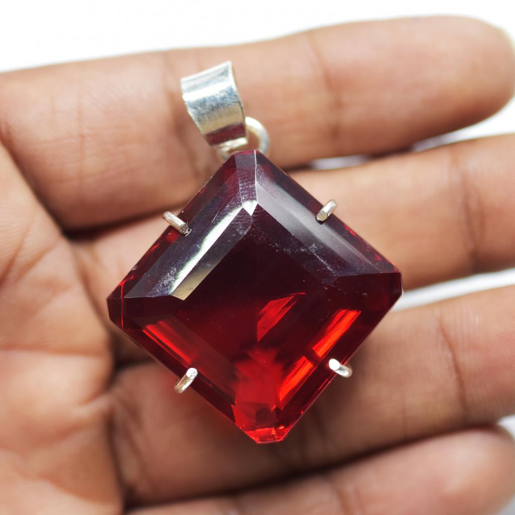 Certified 104.45 Ct Lab Created Red Ruby Pendant 925 Sterling Silver Square Gems My-383-k