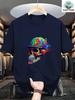 Unisexs 100 Cotton Tshirt With Neon Rainbow Skull Baseball Cap Design Casual Everyday Street Style Shortsleeved Top