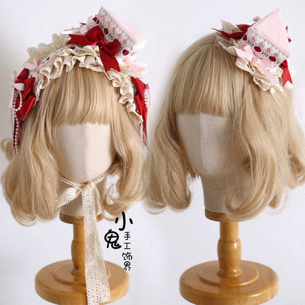 Original Lolita Pink Cupcake Cute Sweet Neck Chain Small Handmade Dessert Flat Hat Top Hat Headband Kc