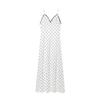 Elegant White V-Neck Midi Dress With Polka Dot Print High-Waisted A-Line Skirt 2025 Lightweight Chic Womens
