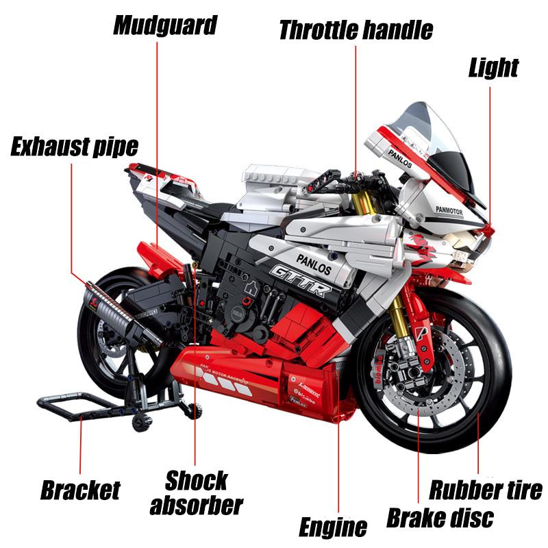 Technical Expert Racing Car Motorcycle Building Blocks Motorbike with Light Bricks Toys for Kids Gifts