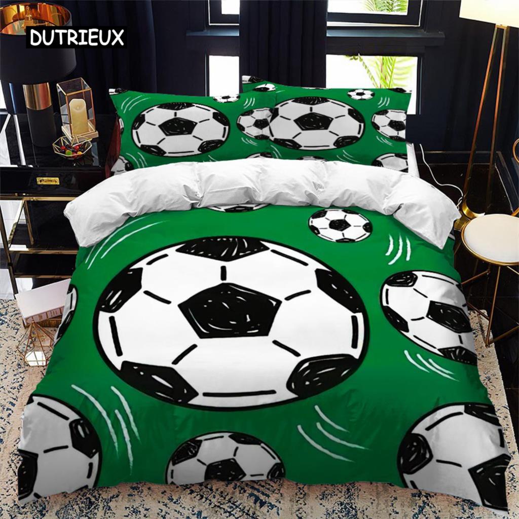 Soccer Duvet Cover Set 2/3pcs FootBall Print Bedding Set with Comforter Cover and Pillowcases Ball Theme for Kids Teens Adults