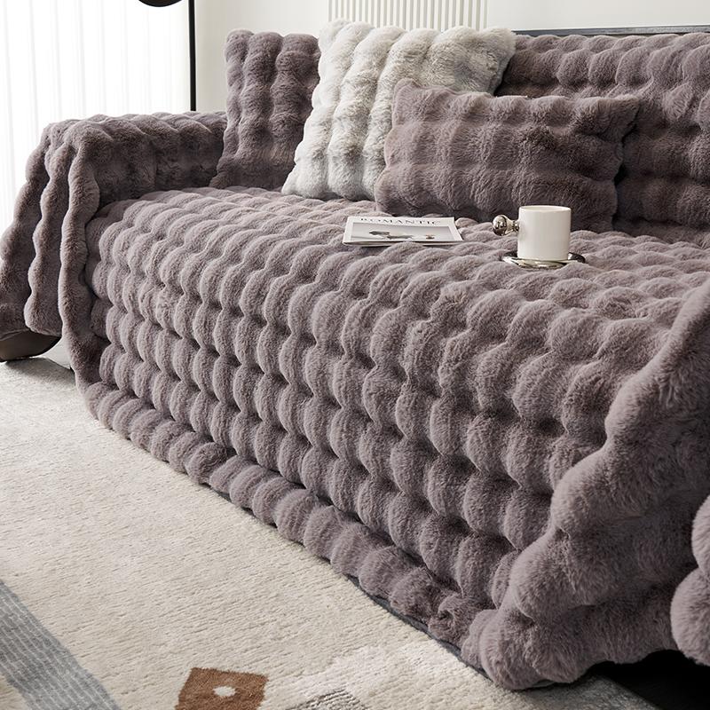 Rabbit Plush Sofa Towel New Winter Warm Thickened Sofa Cover Non-slip Living Room Dust Blanket
