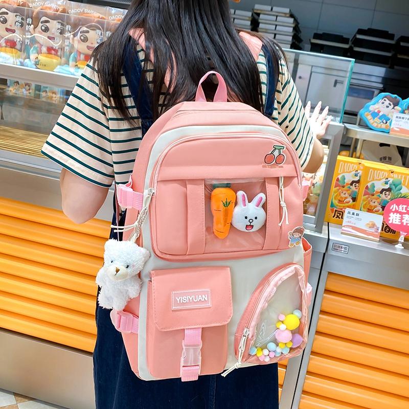 Canvas Rucksack Set Damen Farbkontrast Rucksack Junior Senior High School Schüler Schultasche